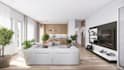 design an elevated living and dining space with modern architectural character