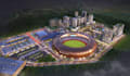 render 2d architectural drawing concept,city stadium complex, mixed use building