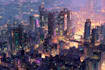 do cyberpunk sci fi futuristic city illustration
