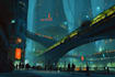 do cyberpunk sci fi futuristic city illustration