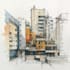 sketch architecture building with watercolor rendering