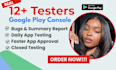 provide 12 testers 20 testers mobile app testing 12 testers closed testing
