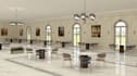 neoclassical 3d restaurant design, cafe space layout, interior design,3d bar,cgi