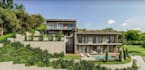 design classic villa, hill house design, front elevation rendering, pool facade