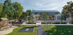 visualize residential garden, landscape layout, kids playground design, veranda