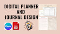 esty hyperlink planner digital product, digital menu journal esty shop