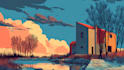 draw a building, landscape into vector art illustration