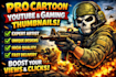 draw unique cartoon gaming for youtube thumbnail
