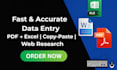 do fast and accurate data entry, PDF to excel copy  paste, and web research
