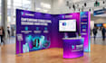 design trade show booth, backdrop, table cover and roll up banner