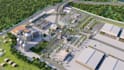 redesign 3d warehouse masterplan, industry park layout, aerial landscape render