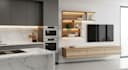 design modern cabinet, TV media wall, shelf, kitchen design, 3d rendering