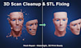 scan raw data fix mesh, stl file repair, edit 3d head, bust, face 3d printing