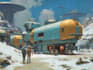paint science fiction scenes with spaceships and robots