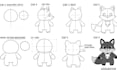 create a custom plush toy design reference sheet with sewing pattern and details