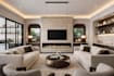 design modern bedroom, living room kitchen interiors with realistic 3d rendering