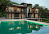 visualize luxury 3d facade, garden house design, render hillside villa retreat