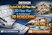 design autocad 2d floor plan 3d floor plan design and architectural 3d rendering