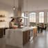 design bathroom, kitchen or bar interior with 2d floor plan and 3d render