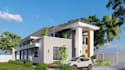 recreate 3d external modern villa, section plan drawing, tropical facade render