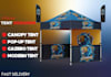 design canopy tent, table cover, flags and backdrop