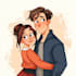 create a cute cartoon couple illustration