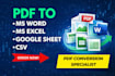 convert PDF or image files into excel, word or google sheets