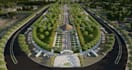 relayout 3d urban park, public playground design, community landscape rendering