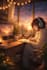 create cozy lofi anime illustration for twitch overlay and stream
