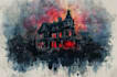 draw halloween house illustration