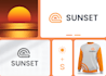design sunset beaches water and flyboard player logo