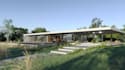 reimagine 3d planar house exterior, single level villa, section plan,pool render