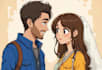 create a romantic cartoon couple drawing