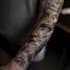 do premium trash polka design , sleeve tattoo