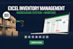 create an excel inventory management and warehouse system with barcode