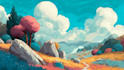 draw landscape illustration in colored