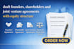 draft founders, shareholders and joint venture agreements with equity structure