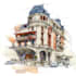 sketch architecture building with watercolor rendering