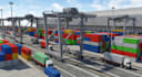 do 3d seaport, ship port, container terminal, docking system and crane operation