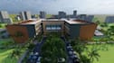 function hotel building,3d site plan,parking space, commercial facilities render