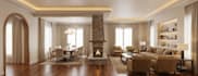 design luxury living and drawing room 2d plan and 3d render