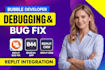 bubble developer debugging replit bug fix base44 app replit crm integration