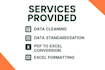 data entry processing for ms excel ,ms word, data cleaning, formatting