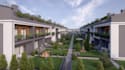 model modern residential complex, townhouse development, urban community render