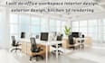 do office workspace interior design, exterior design,  kitchen 3d rendering
