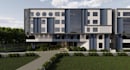 revitalize 3d school commercial building, garden rendering, daylight exterior