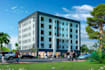 visual rendering commercial building exterior, residential 3d design floorplan