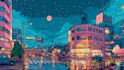 create retro japanese city pop 80s illustration