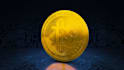 design 3d crypto token coin, gold silver metallic render, bitcoin design