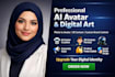 create professional ai avatar, 3d cartoon and digital art